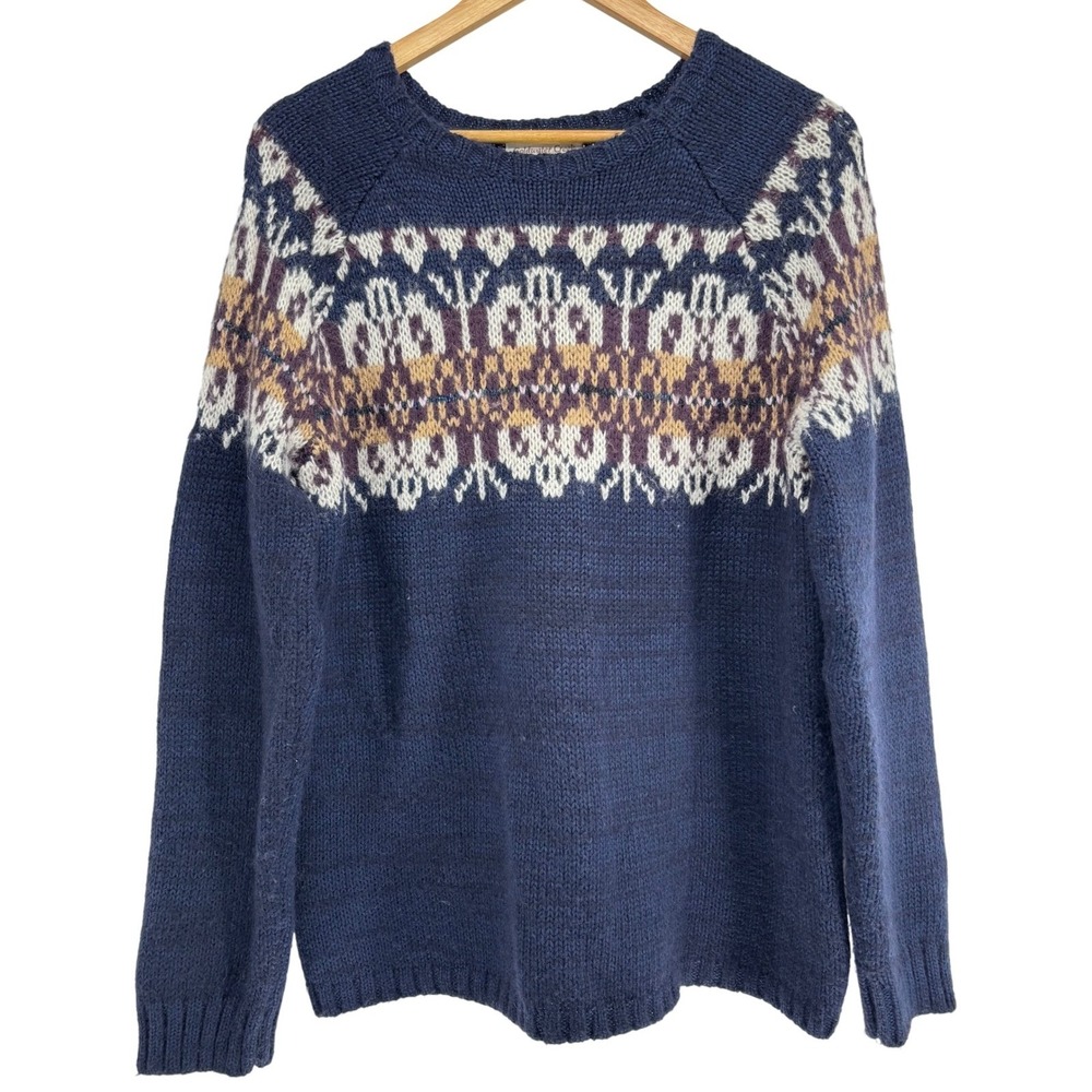 Coldwater Creek Wool Blend Fair Isle Nordic Sweater Women's M Navy Après‎ Ski